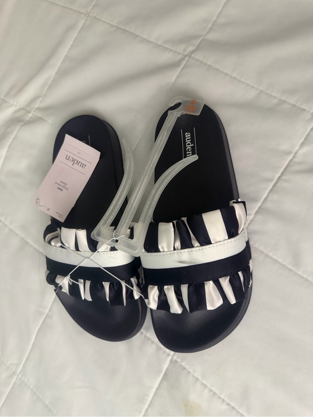 Auden Navy and White Ruffle Slide Sandals for Kids